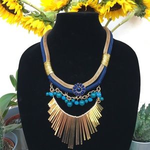 Blue and gold statement necklace